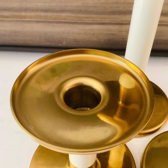 set of 3 IKEA Glittrig candlesticks gold and ivory Discontinued Tapered Pillar - Picture 6 of 13